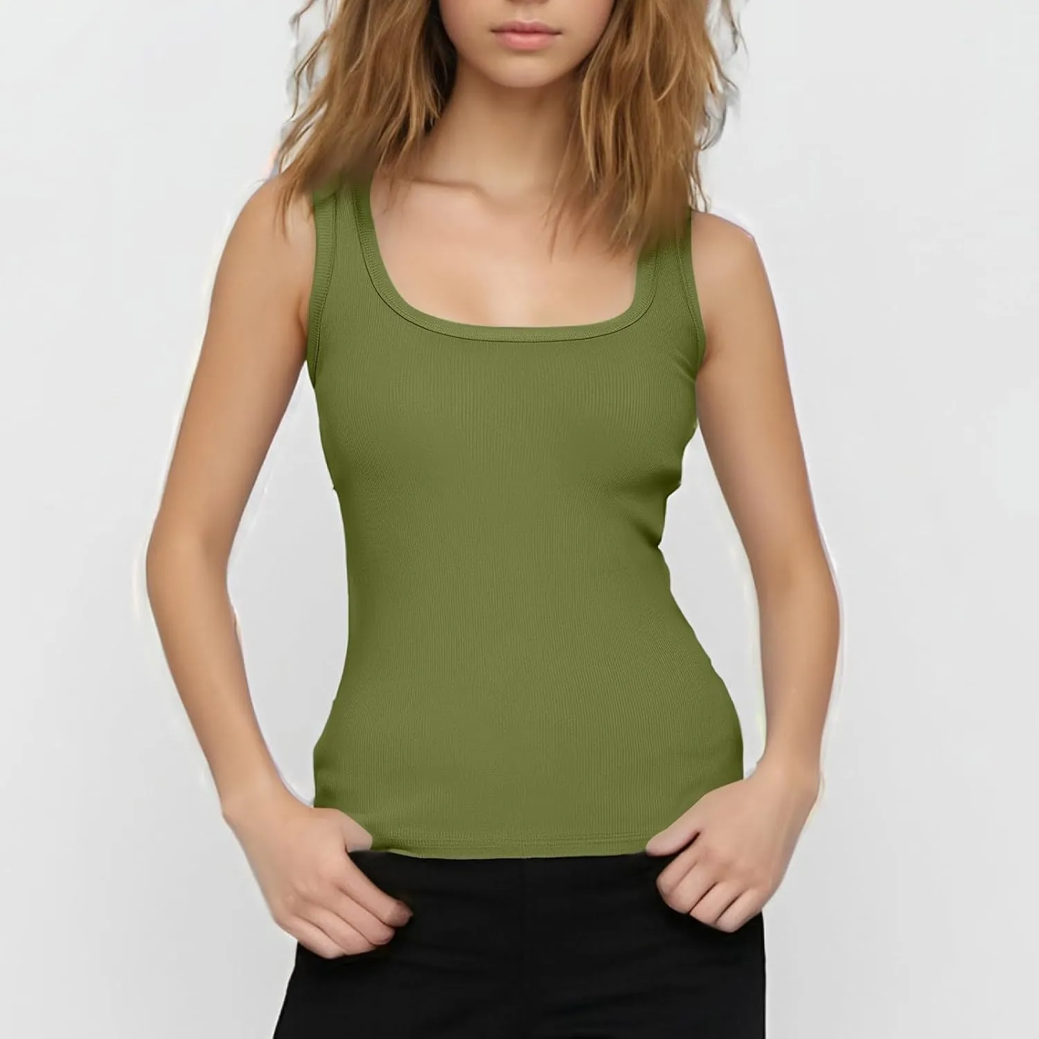 Plus Size Tank Top for Women Casual Summer Slim Fit Scoop Neck Tops 2025 Athletic Workout Plain Sleeveless Shirt