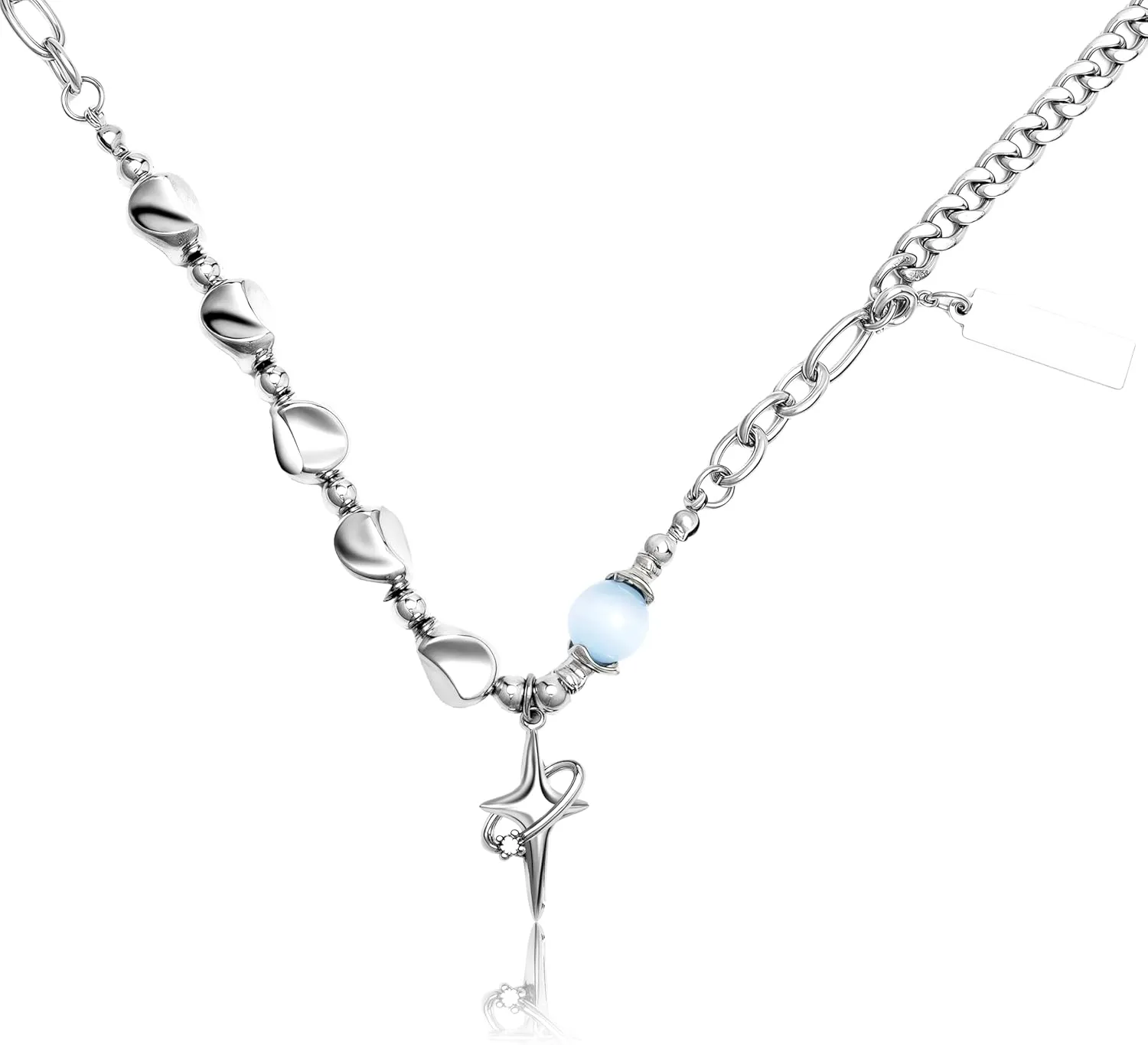 PLwelth Y2K Necklaces for Men Star Moon Necklace Gothic Necklaces for Party Cosplay Decoration Charm Jewelry Gift for Him
