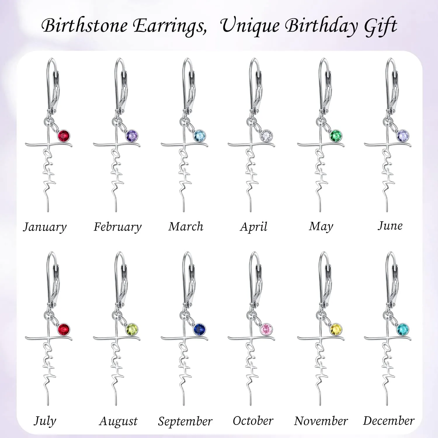 PRAYMOS Faith Cross Earrings for Women 925 Sterling Silver Dangle Earrings Hypoallergenic Birhstone Earrings Religious Christan Confirmation Gifts