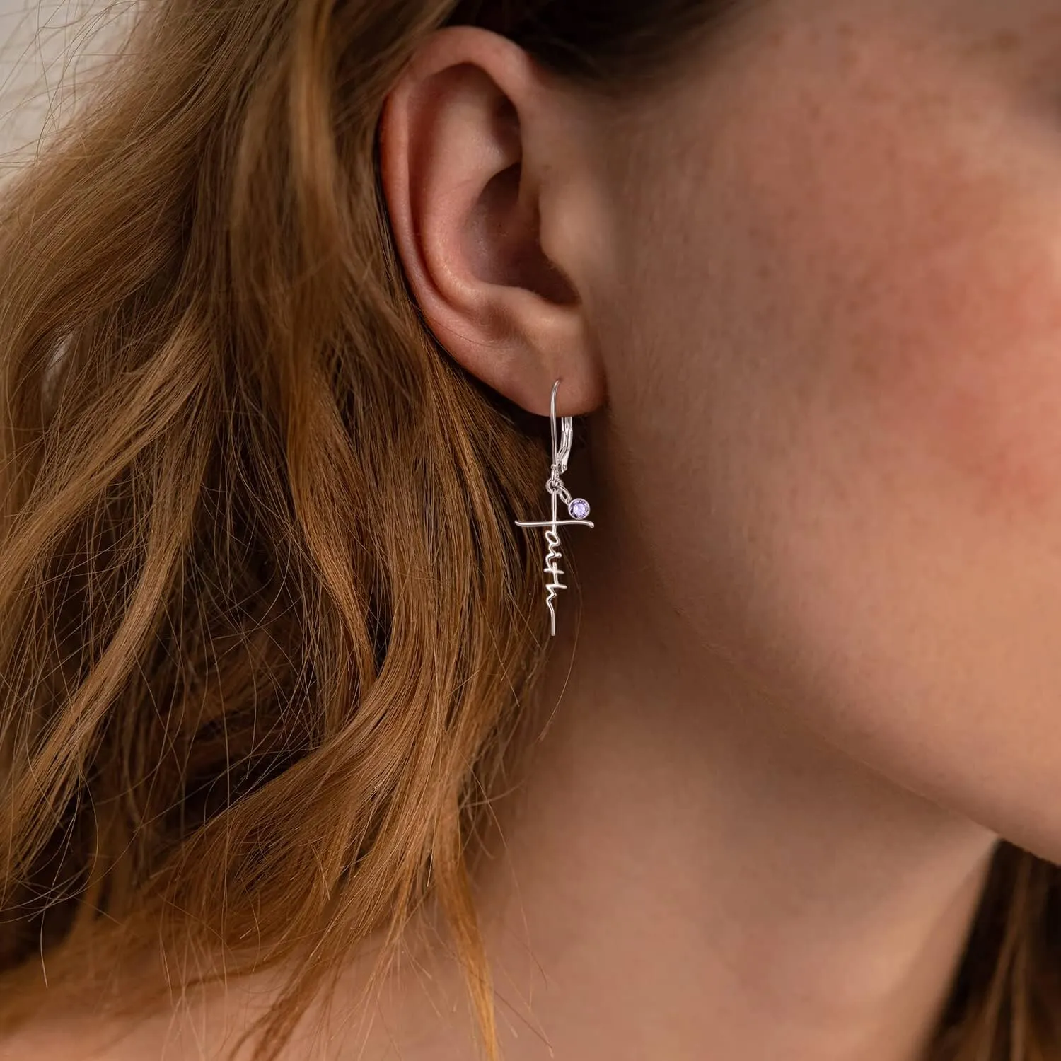 PRAYMOS Faith Cross Earrings for Women 925 Sterling Silver Dangle Earrings Hypoallergenic Birhstone Earrings Religious Christan Confirmation Gifts