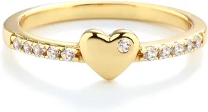 Precious Pieces Sterling Silver or 14K Gold Plated Baby Ring with Puff Heart and Pink CZs for Babies, Toddlers, Little Girls, Stackable or Pinky Ring for Teens and Women