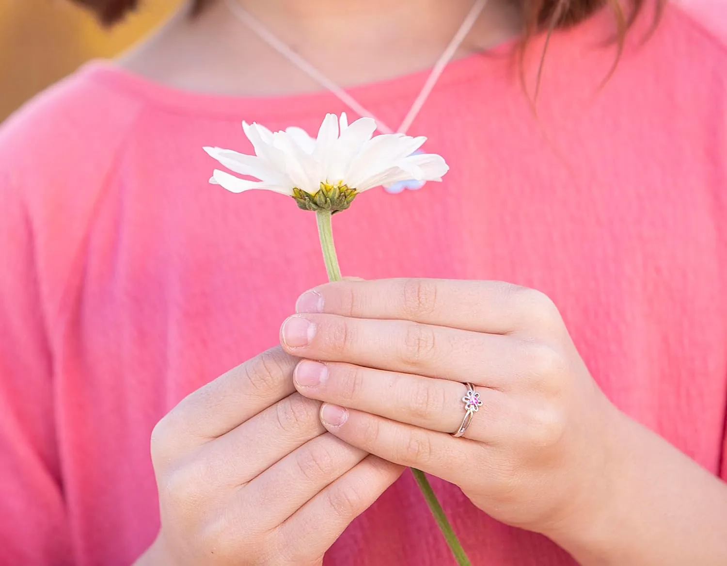 Precious Pieces Sterling Silver Simulated Birthstone Baby Ring with Flower for Little Girls