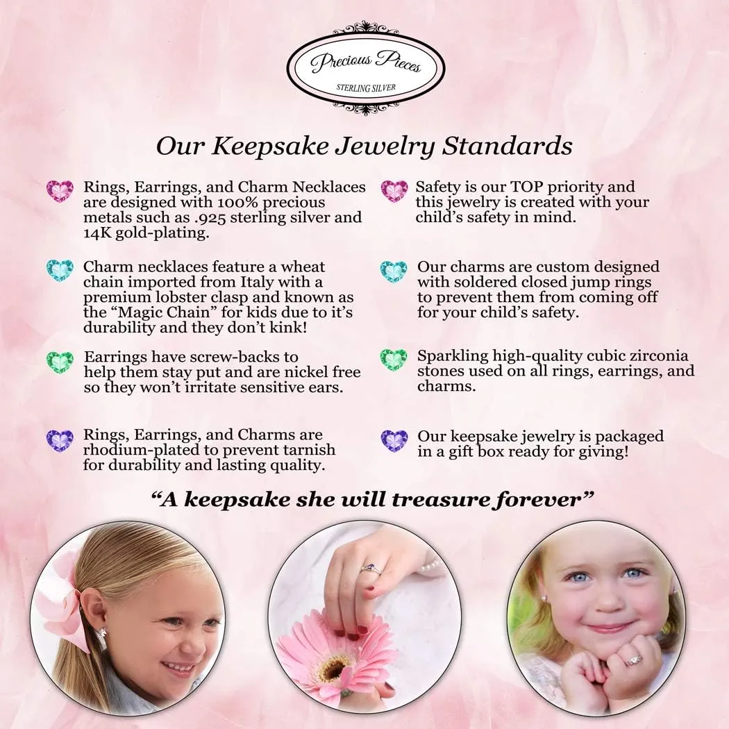 Precious Pieces Sterling Silver Simulated Birthstone Baby Ring with Flower for Little Girls