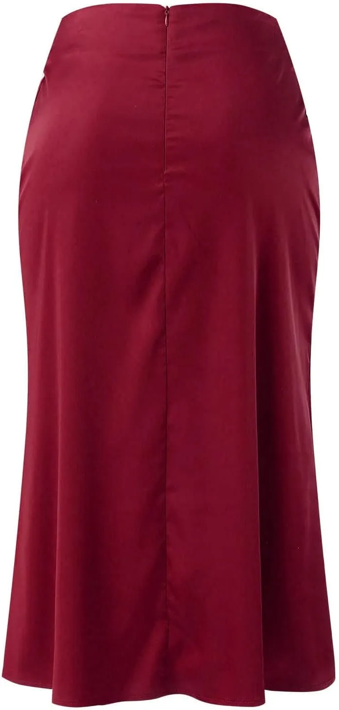 Preppy Skirts Womens High Waist Midi Skirt Solid Satin Dress Zipper Elegant Summer Skirts Cage Skirt Belt
