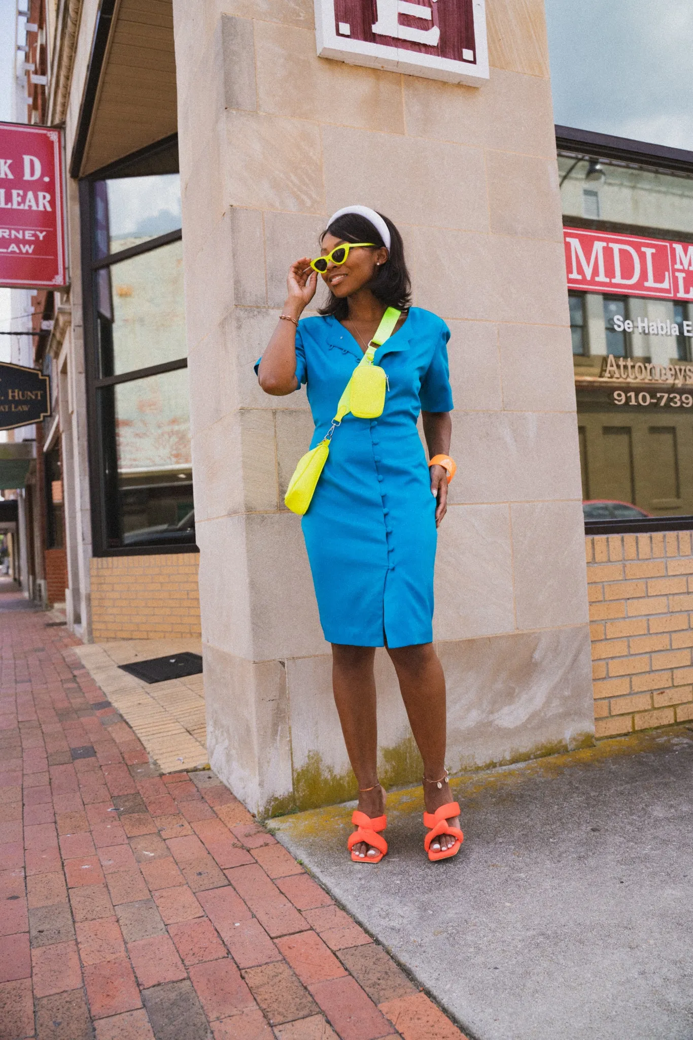 Public Desire neon chunk twist heel mules
