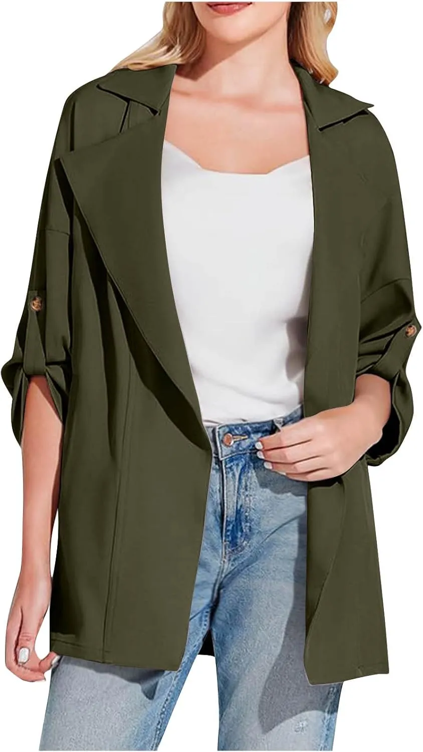 Puffer Jacket Womens Plus Size Button Thin Winter Coat Casual Cardigan Long Sleeve Trench Jackets with Pockets