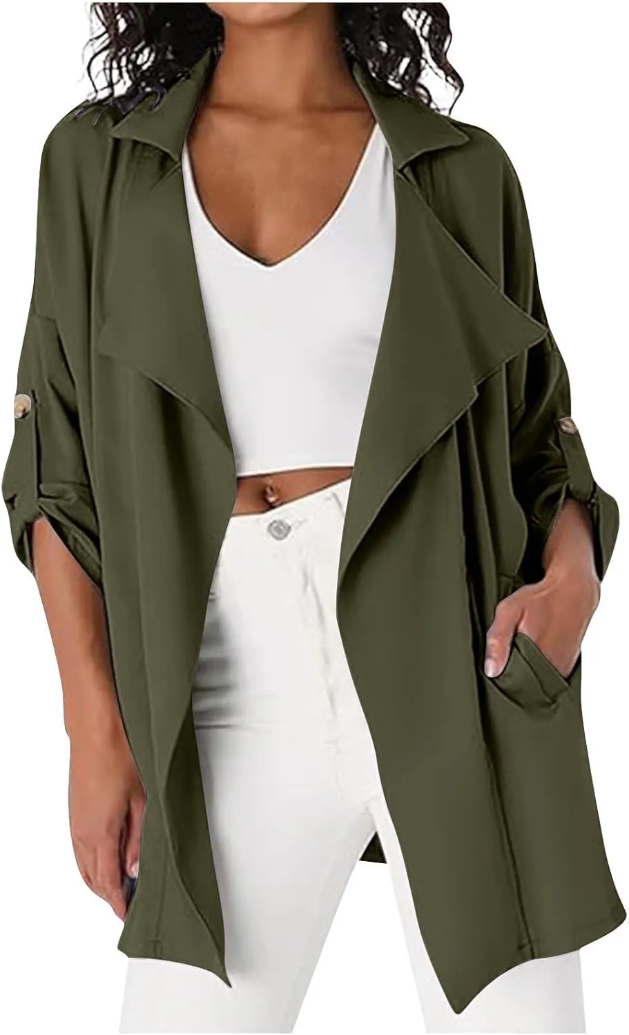 Puffer Jacket Womens Plus Size Button Thin Winter Coat Casual Cardigan Long Sleeve Trench Jackets with Pockets