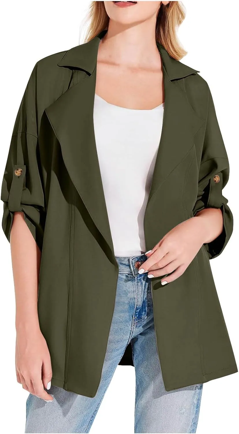 Puffer Jacket Womens Plus Size Button Thin Winter Coat Casual Cardigan Long Sleeve Trench Jackets with Pockets