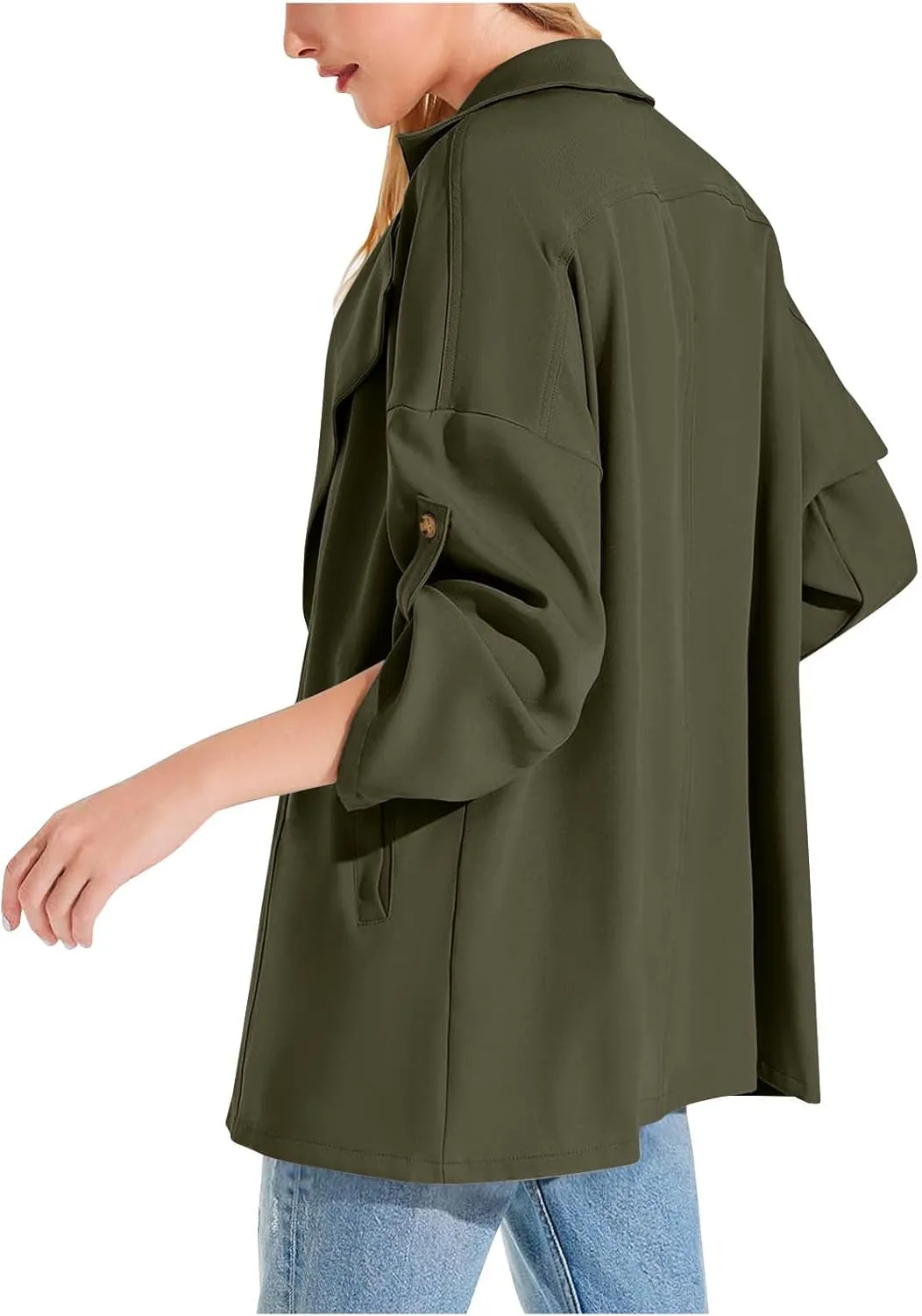 Puffer Jacket Womens Plus Size Button Thin Winter Coat Casual Cardigan Long Sleeve Trench Jackets with Pockets