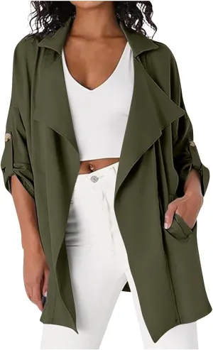 Puffer Jacket Womens Plus Size Button Thin Winter Coat Casual Cardigan Long Sleeve Trench Jackets with Pockets