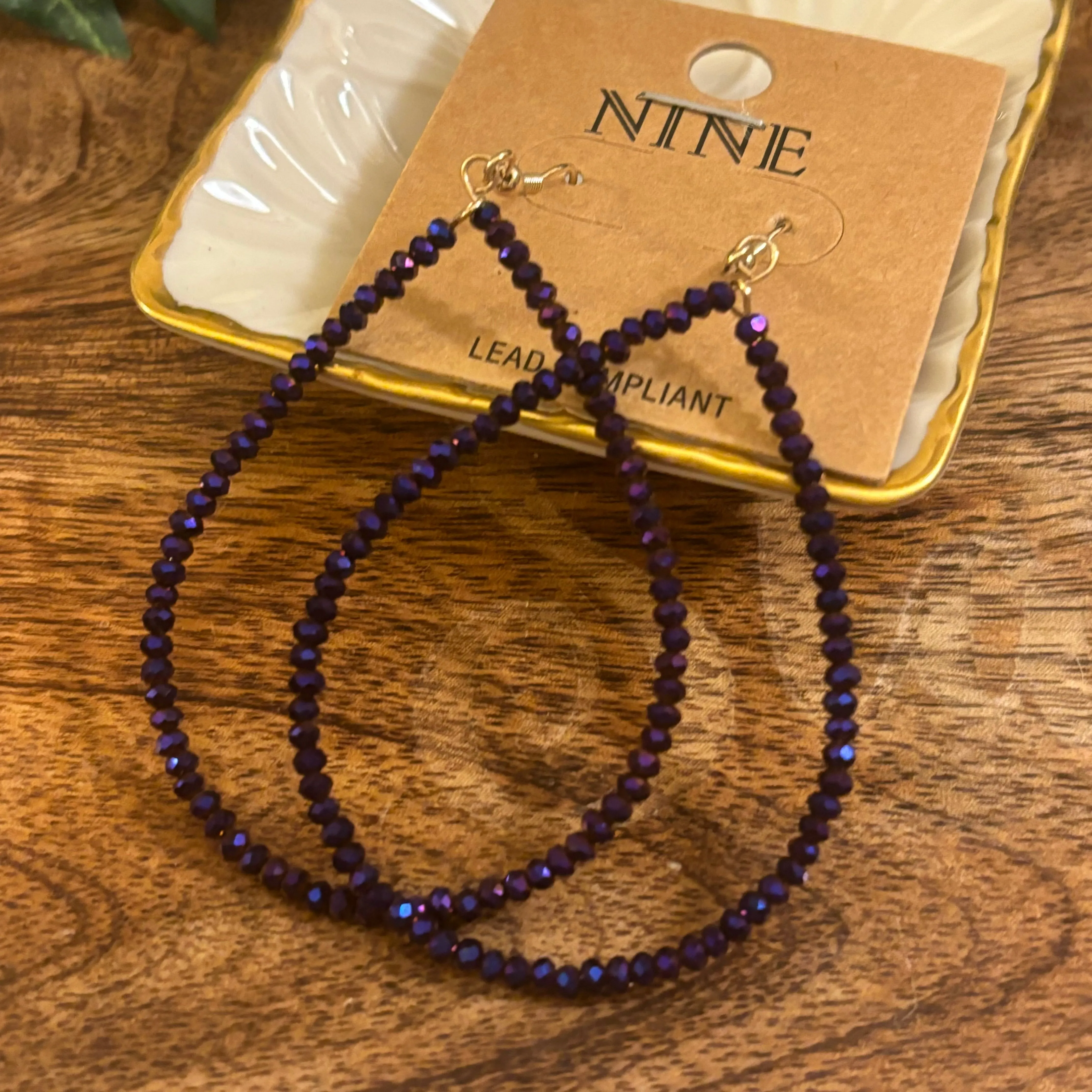Purple Beaded Dangle Earrings