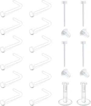 QWALIT Clear Nose Rings Studs L Shape Piercing Retainer Flexible Nose Bone Flesh Skin Color Nostril Piercing Retainer for Work 18g 20g Flat Top