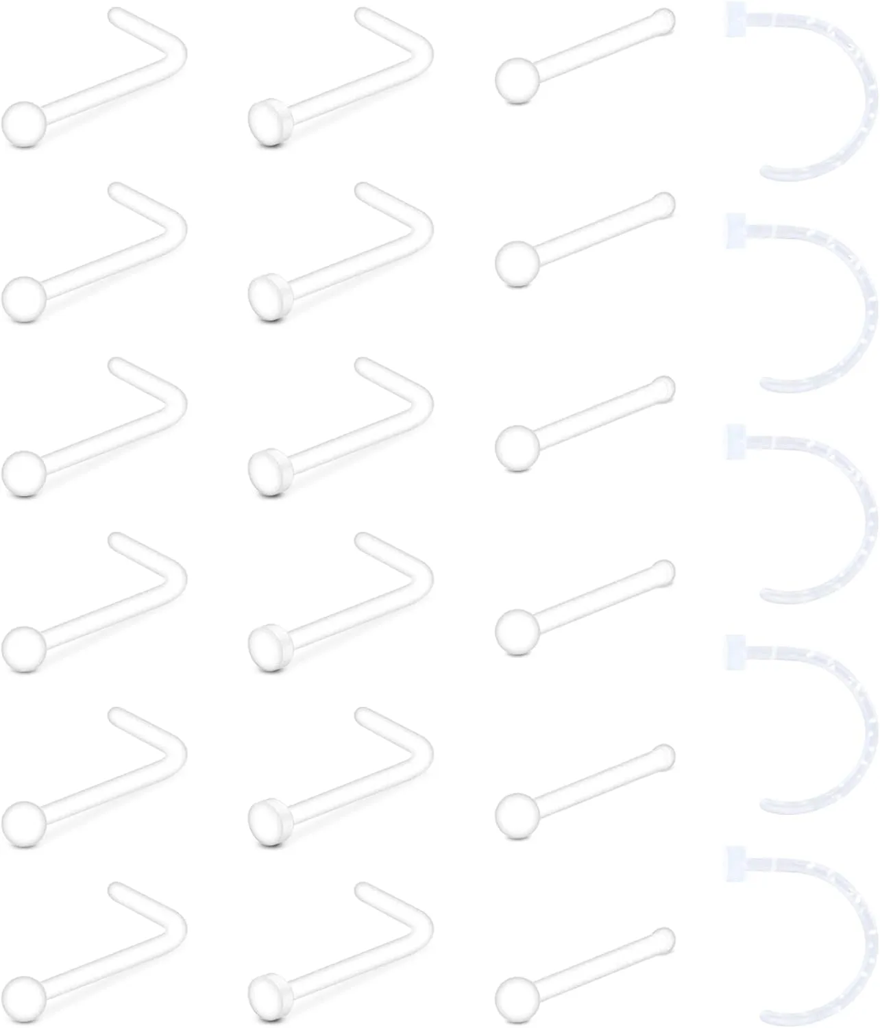 QWALIT Clear Nose Rings Studs L Shape Piercing Retainer Flexible Nose Bone Flesh Skin Color Nostril Piercing Retainer for Work 18g 20g Flat Top