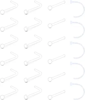 QWALIT Clear Nose Rings Studs L Shape Piercing Retainer Flexible Nose Bone Flesh Skin Color Nostril Piercing Retainer for Work 18g 20g Flat Top