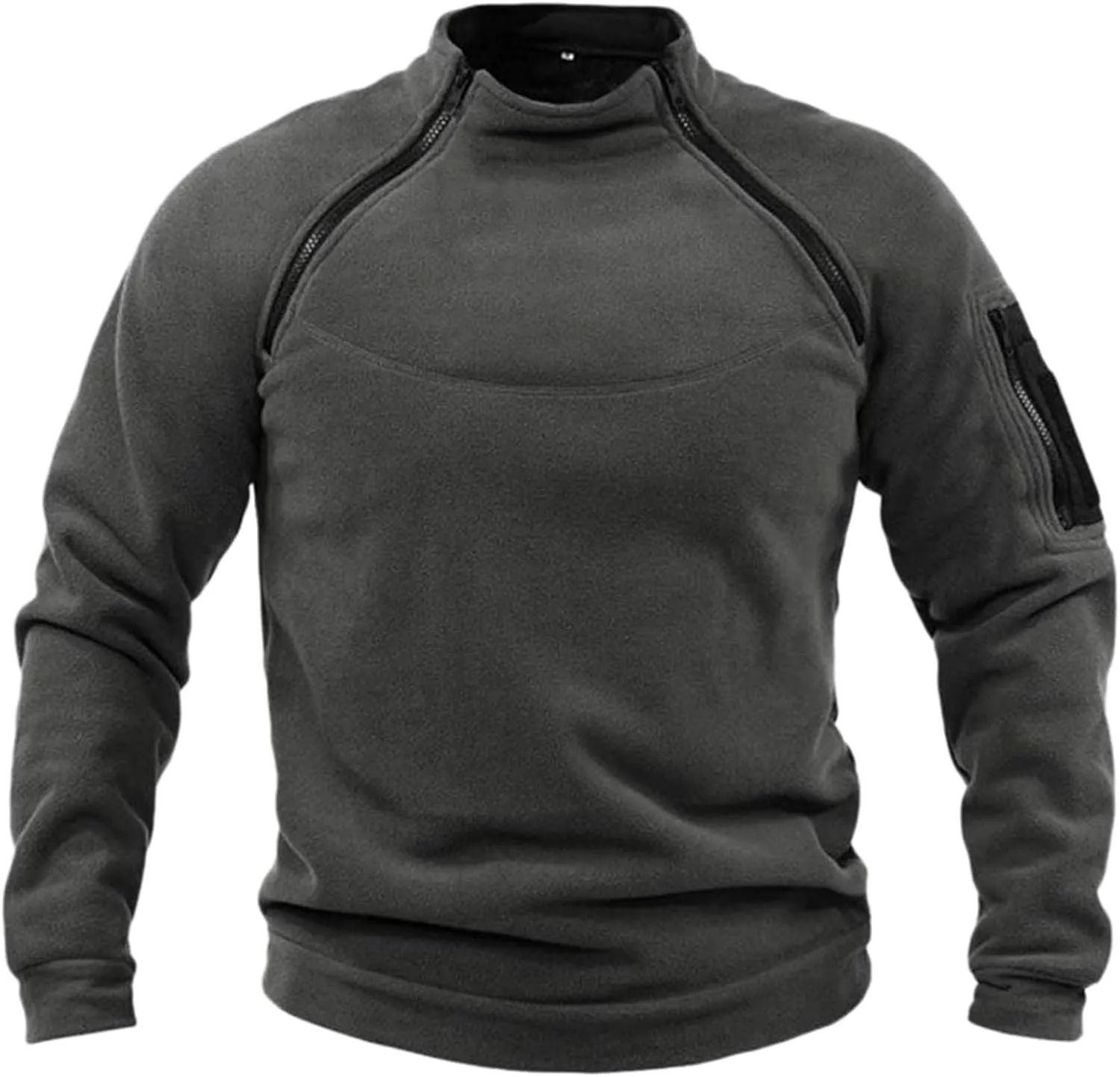 QWENTMTNTY Mens Casual Henley Pullover Slim Fit Long Sleeve Tactical Shirt Warm Winter Zipper Crewneck Sweatshirt Jacket