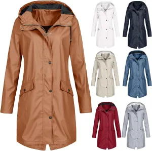 Rain Jacket Women Lightweight Hooded Waterproof Rain Jacket Mid Length Windbreaker Plus Size Raincoat with Hood