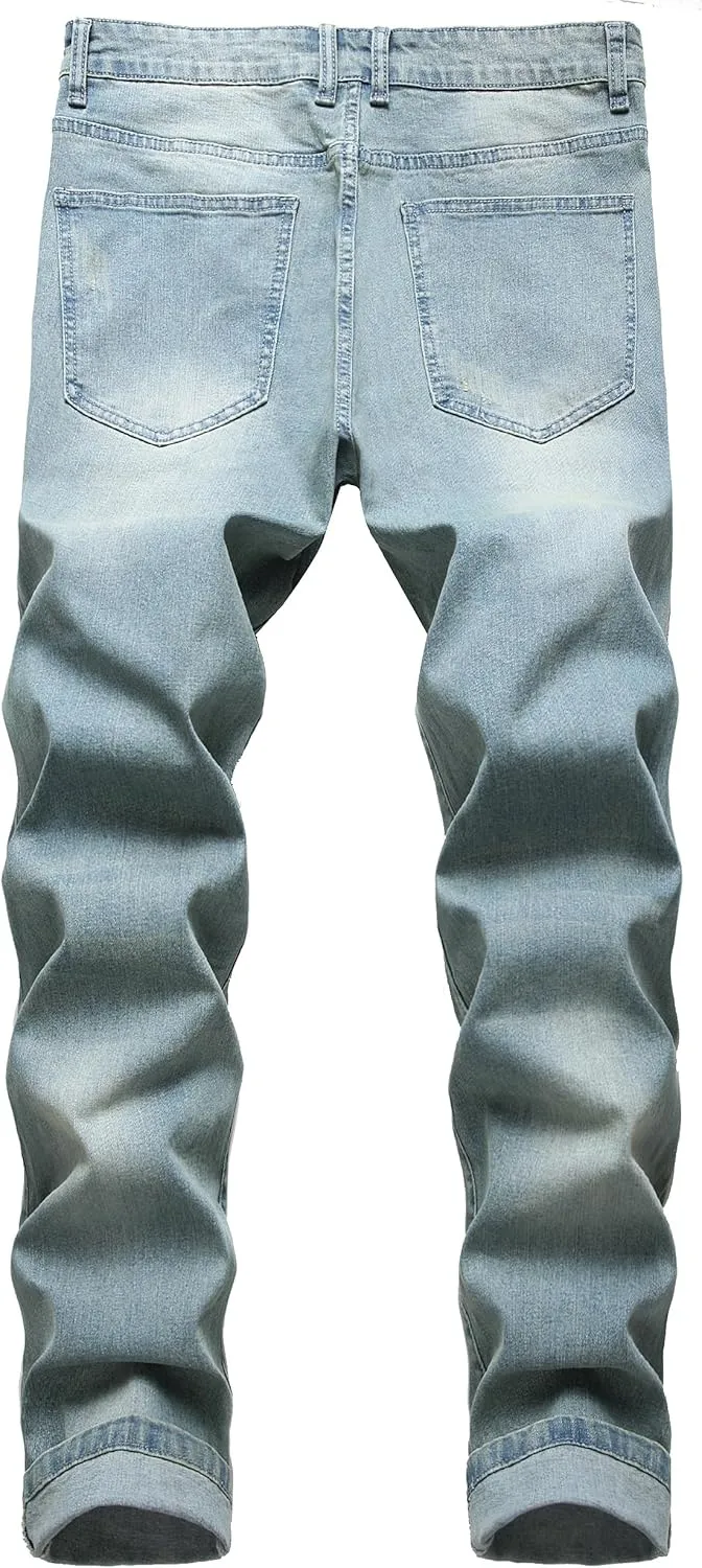 RANMCC Men's Stretch Skinny Ripped Jeans, Fashionable Slim Fit Stacked Jeans Pants for Men