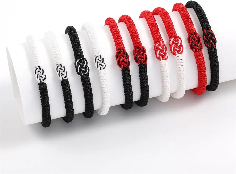 Red String Couple Bracelets 2 Pcs Matching Black Braide Bracelets Handmade Adjustable Braided Bracelets Valentines Day Gift for Couple Boyfriend Girlfriend
