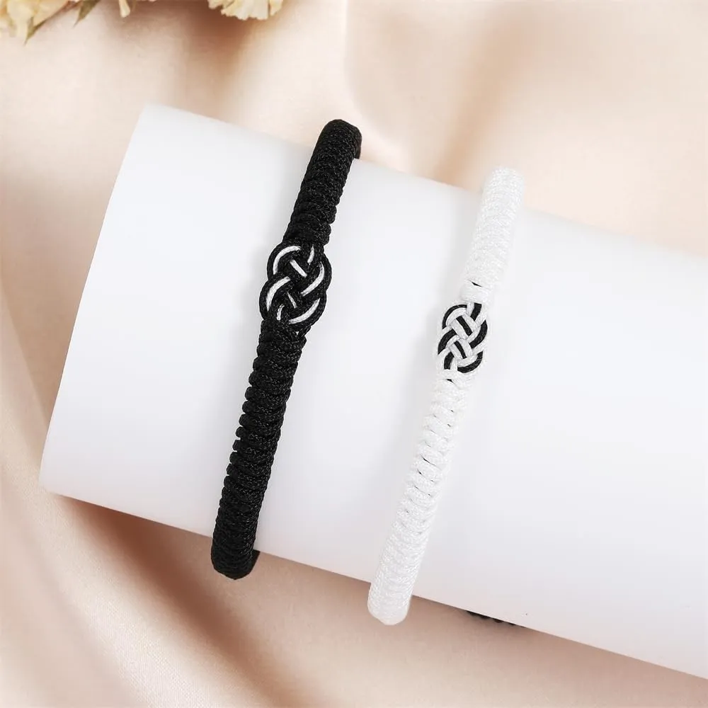 Red String Couple Bracelets 2 Pcs Matching Black Braide Bracelets Handmade Adjustable Braided Bracelets Valentines Day Gift for Couple Boyfriend Girlfriend