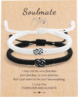 Red String Couple Bracelets 2 Pcs Matching Black Braide Bracelets Handmade Adjustable Braided Bracelets Valentines Day Gift for Couple Boyfriend Girlfriend
