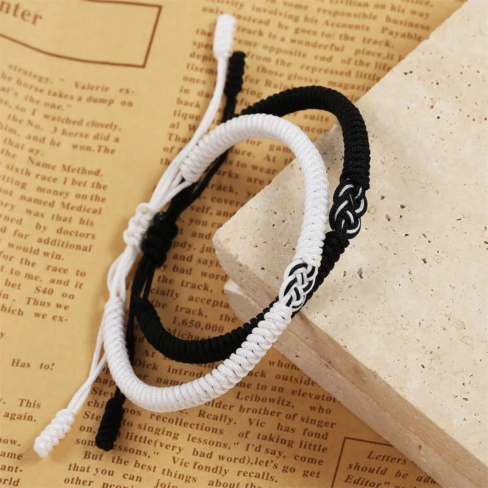 Red String Couple Bracelets 2 Pcs Matching Black Braide Bracelets Handmade Adjustable Braided Bracelets Valentines Day Gift for Couple Boyfriend Girlfriend