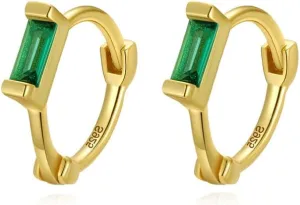 Reffeer Solid 925 Sterling Silver Green CZ Hoop Earrings Huggie for Women Teens Minimalist Hoop Earrings Helix Cartilage Hoops