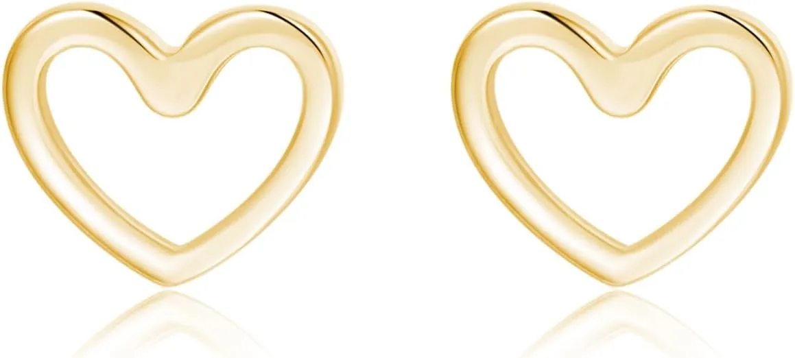 Reffeer Solid 925 Sterling Silver Open Heart Earrings Stud for Women Teens Cute Heart Stud Earrings Hypoallergenic