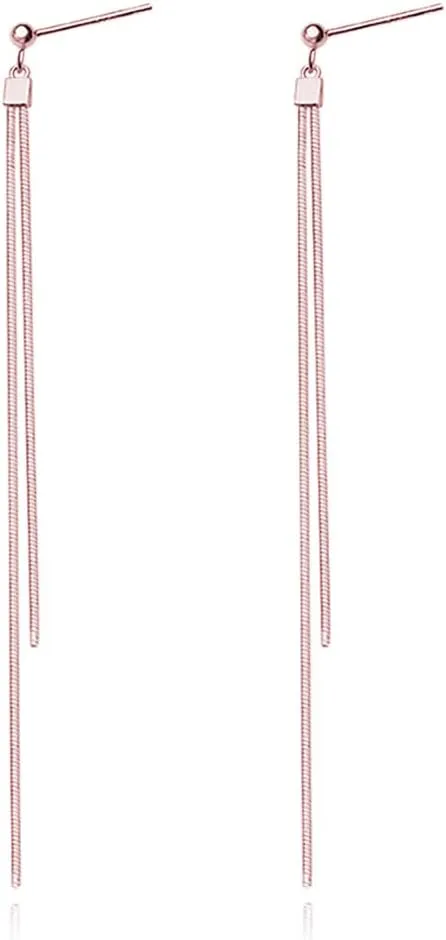 Reffeer Solid 925 Sterling Silver Tassel Chain Dangle Earrings for Women Teens Long Dangle Drop Earrings Minimalist