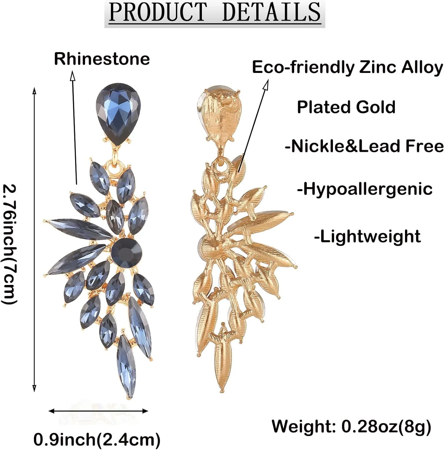 Rhinestone Statement Earrings Cluster Crystal Drop Dangle Earrings Teardrop Chandelier Earring Dangling Prom Wedding Bridal Earrings for Women