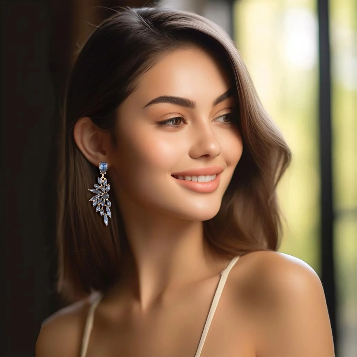 Rhinestone Statement Earrings Cluster Crystal Drop Dangle Earrings Teardrop Chandelier Earring Dangling Prom Wedding Bridal Earrings for Women