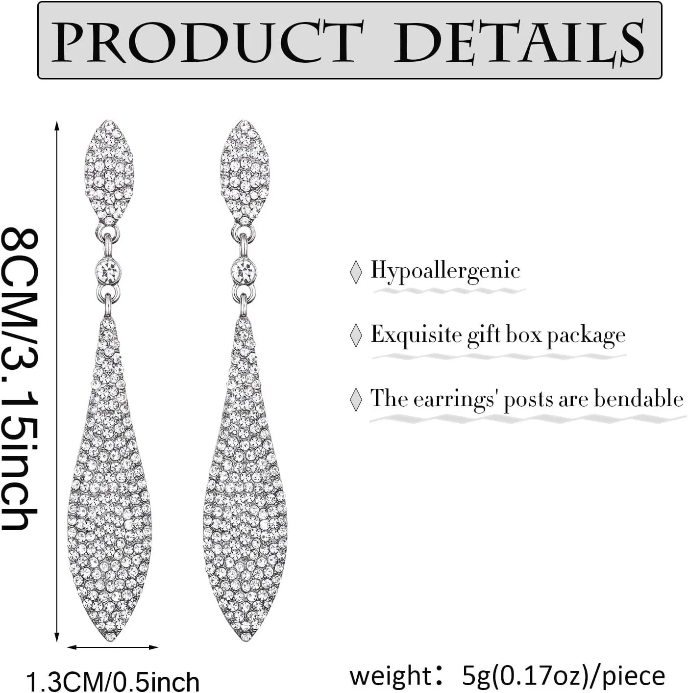 Rhinestone Statement Earrings Double Waterdrop Earrings Cluster Crystal Drop Dangle Earrings Prom Party Wedding Earrings for Women