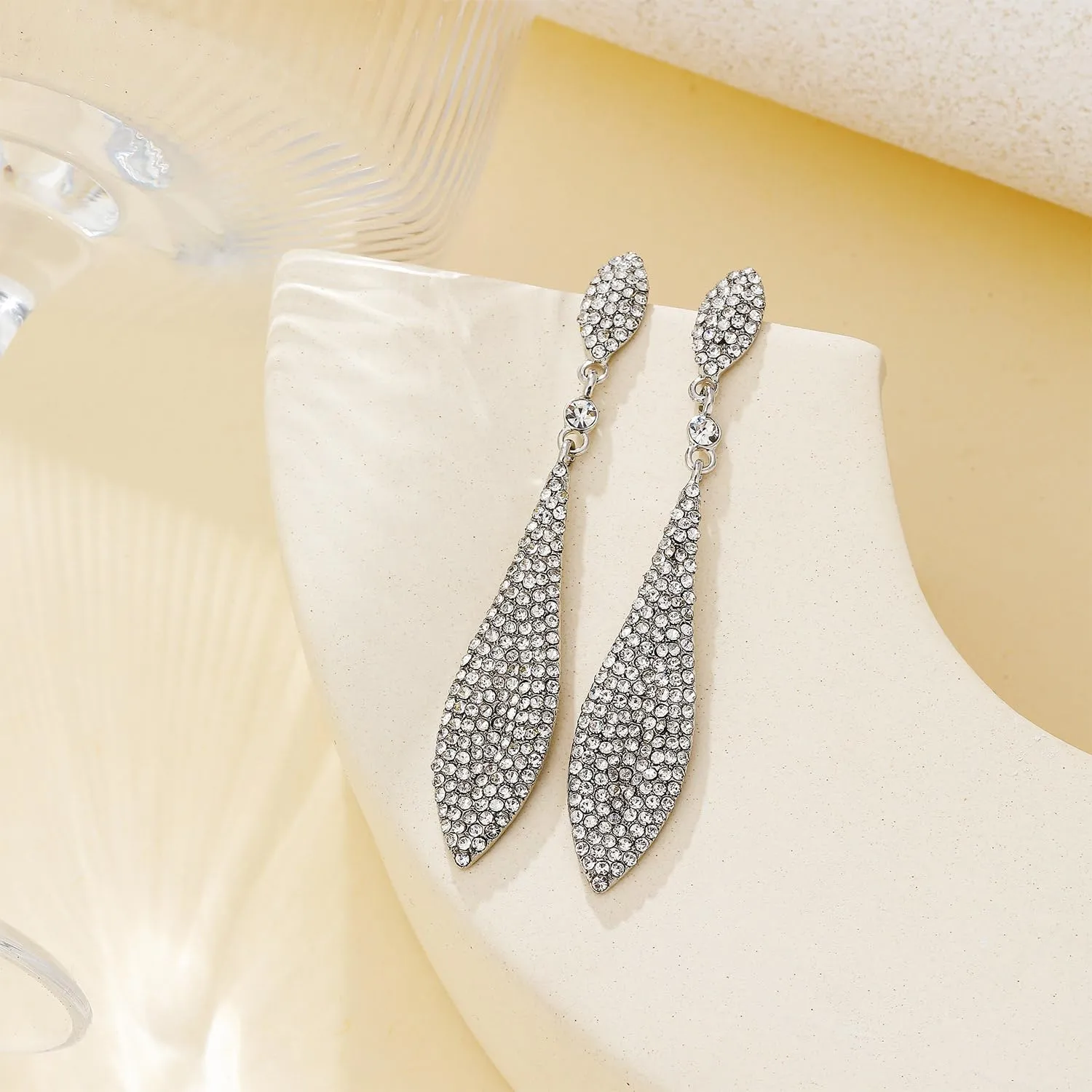 Rhinestone Statement Earrings Double Waterdrop Earrings Cluster Crystal Drop Dangle Earrings Prom Party Wedding Earrings for Women