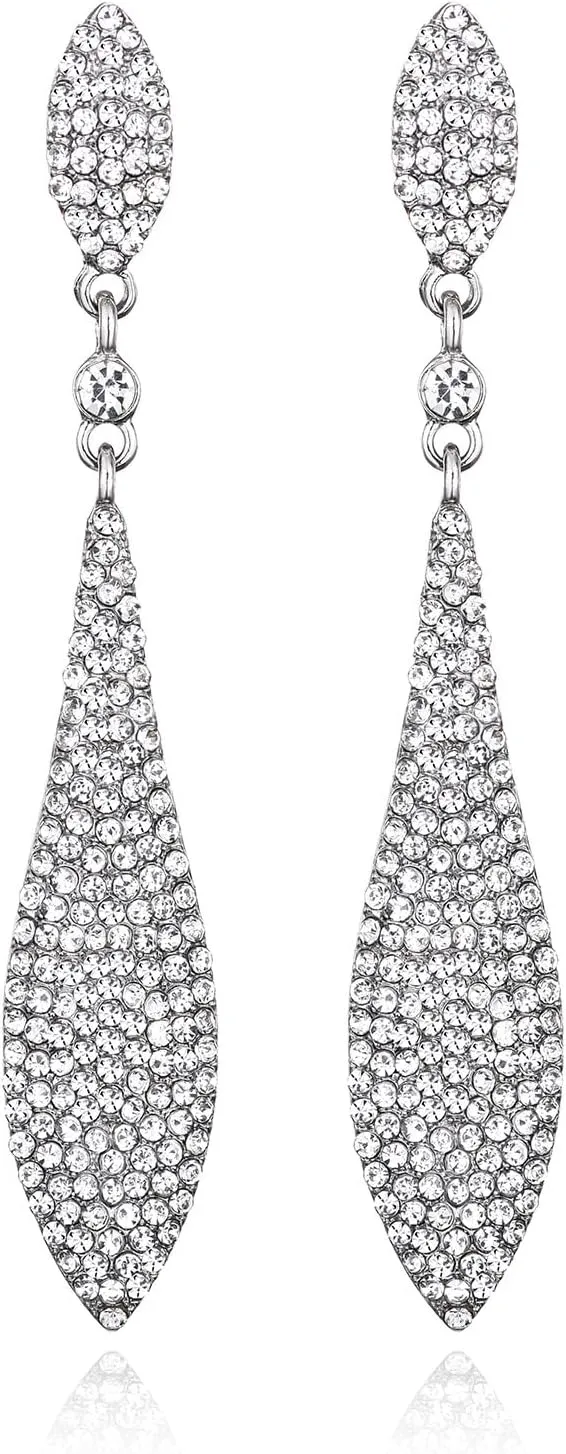 Rhinestone Statement Earrings Double Waterdrop Earrings Cluster Crystal Drop Dangle Earrings Prom Party Wedding Earrings for Women