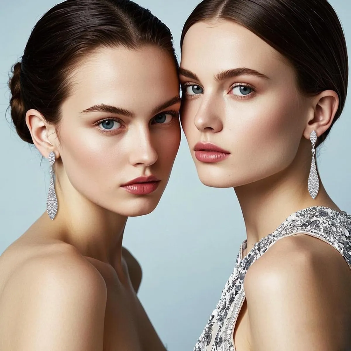 Rhinestone Statement Earrings Double Waterdrop Earrings Cluster Crystal Drop Dangle Earrings Prom Party Wedding Earrings for Women