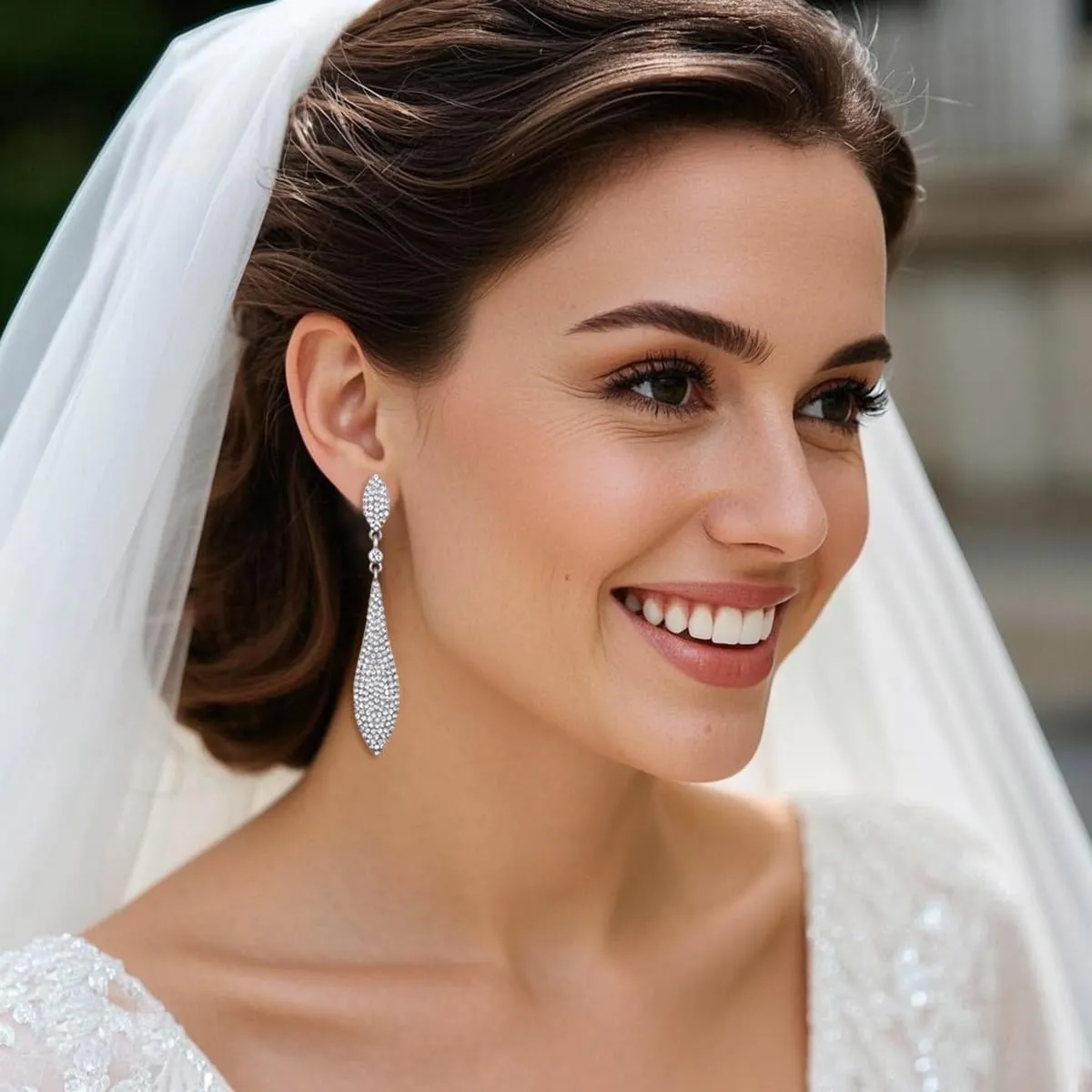 Rhinestone Statement Earrings Double Waterdrop Earrings Cluster Crystal Drop Dangle Earrings Prom Party Wedding Earrings for Women