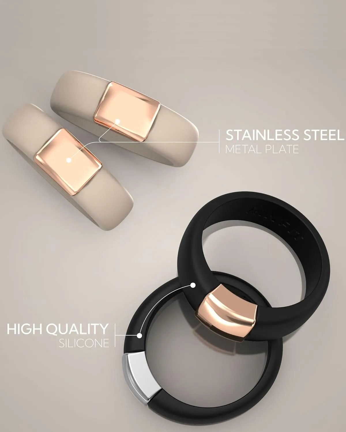 Rinfit Silicone Rings for Women - Silicone Wedding Bands - Womens Rubber Ring with Stainless Steel Plate - Patented Design