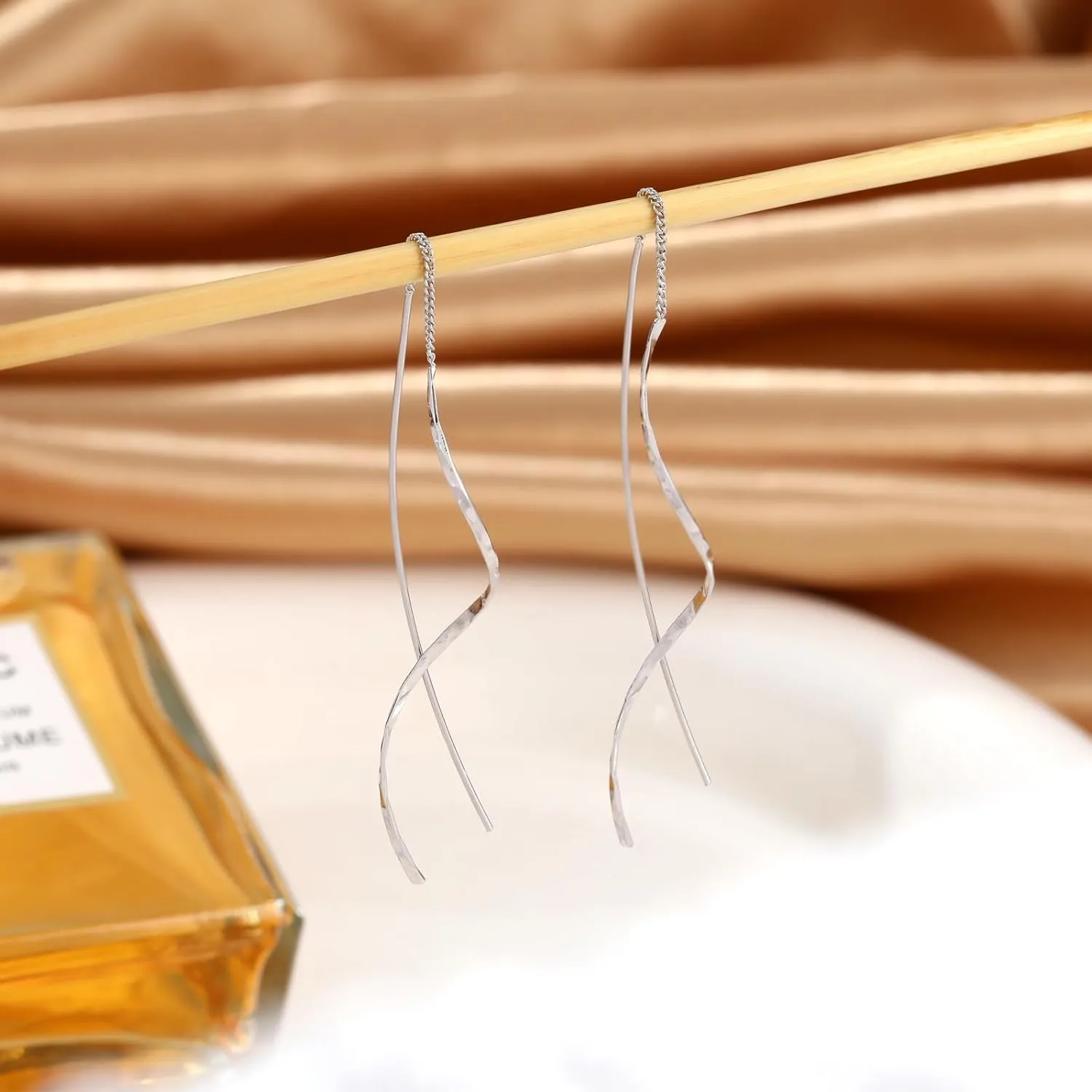 Ritach Sterling Silver Dangle Earrings for Women Trendy, Long Silver Threader Earrings Dainty Minimalist Dangling Drop Earrings for Prom Party