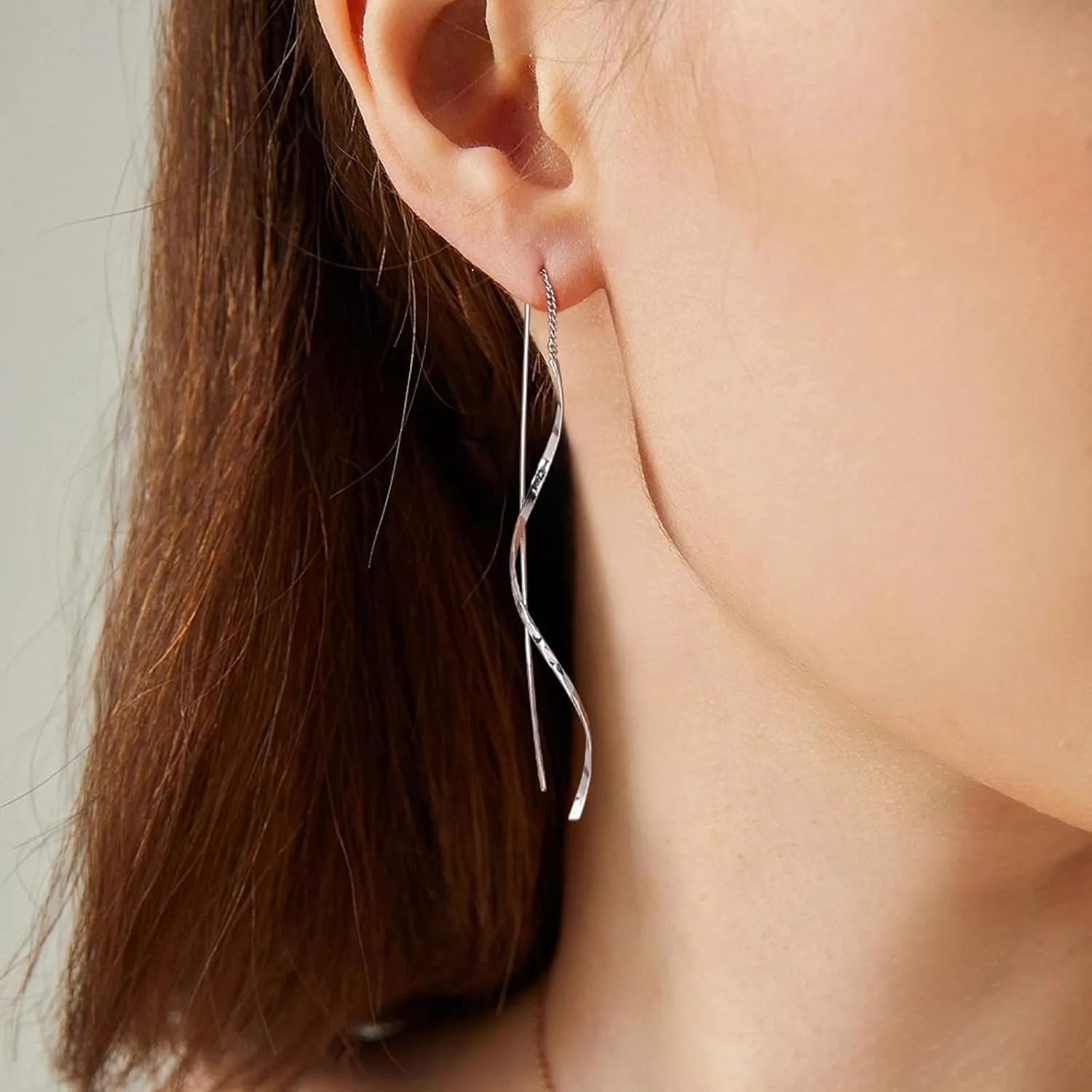 Ritach Sterling Silver Dangle Earrings for Women Trendy, Long Silver Threader Earrings Dainty Minimalist Dangling Drop Earrings for Prom Party