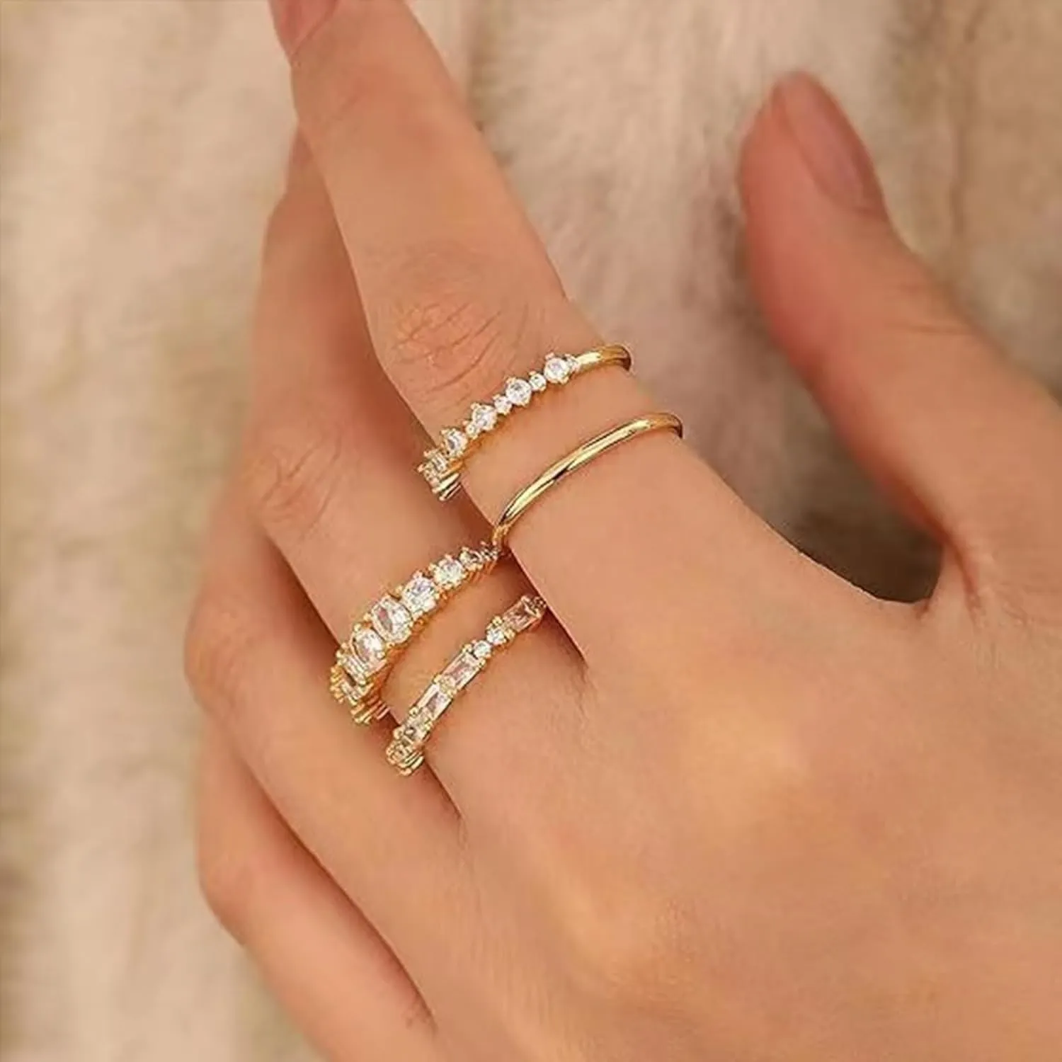 Roe Dolph Gold Rings That Don't Tarnish 14K Gold Plated Stackable Rings for Women Non Tarnish Gold Cubic Zirconia Engagement Rings Fake Wedding Bands Travel Engagement Rings Set