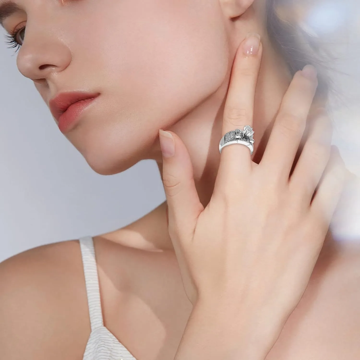 S925 Silver Heart Design, Women's Classic Engagement Ring, Love Matching Wedding Couple Rings for Him and Her Set