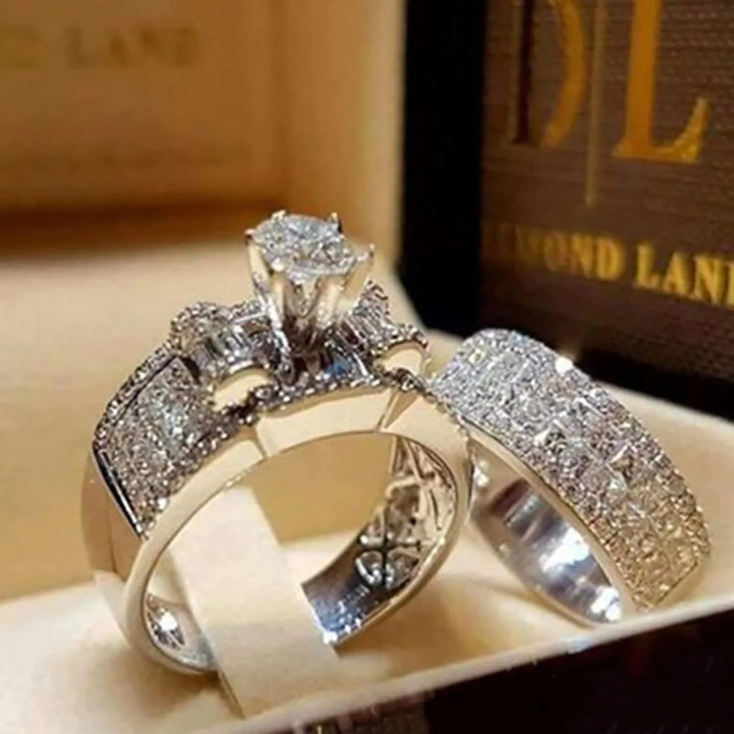 S925 Silver Heart Design, Women's Classic Engagement Ring, Love Matching Wedding Couple Rings for Him and Her Set