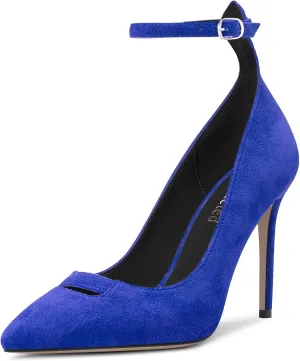 Saekcted Women Stiletto High Heel Pointed Toe Pumps Ankle Strap Wedding Dress Cute 3.9 Inches Heels