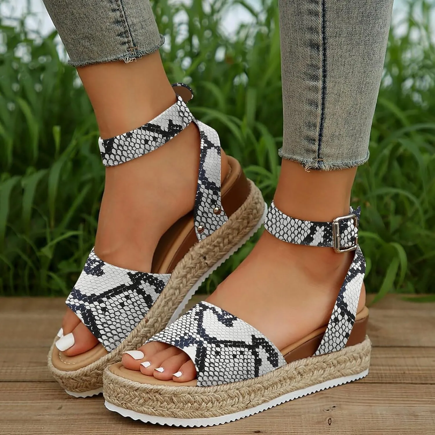 Sandals for Women 2025 Platform Sandal Espadrille Wedge Comfortable Ankle Strap Open Toe Shoes for Walking
