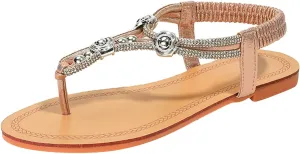 Sandals Women Arch Support Flip Flops Sandals Summer Bohemian Flat Sandal Elastic Strap Dressy Vacation Shoes