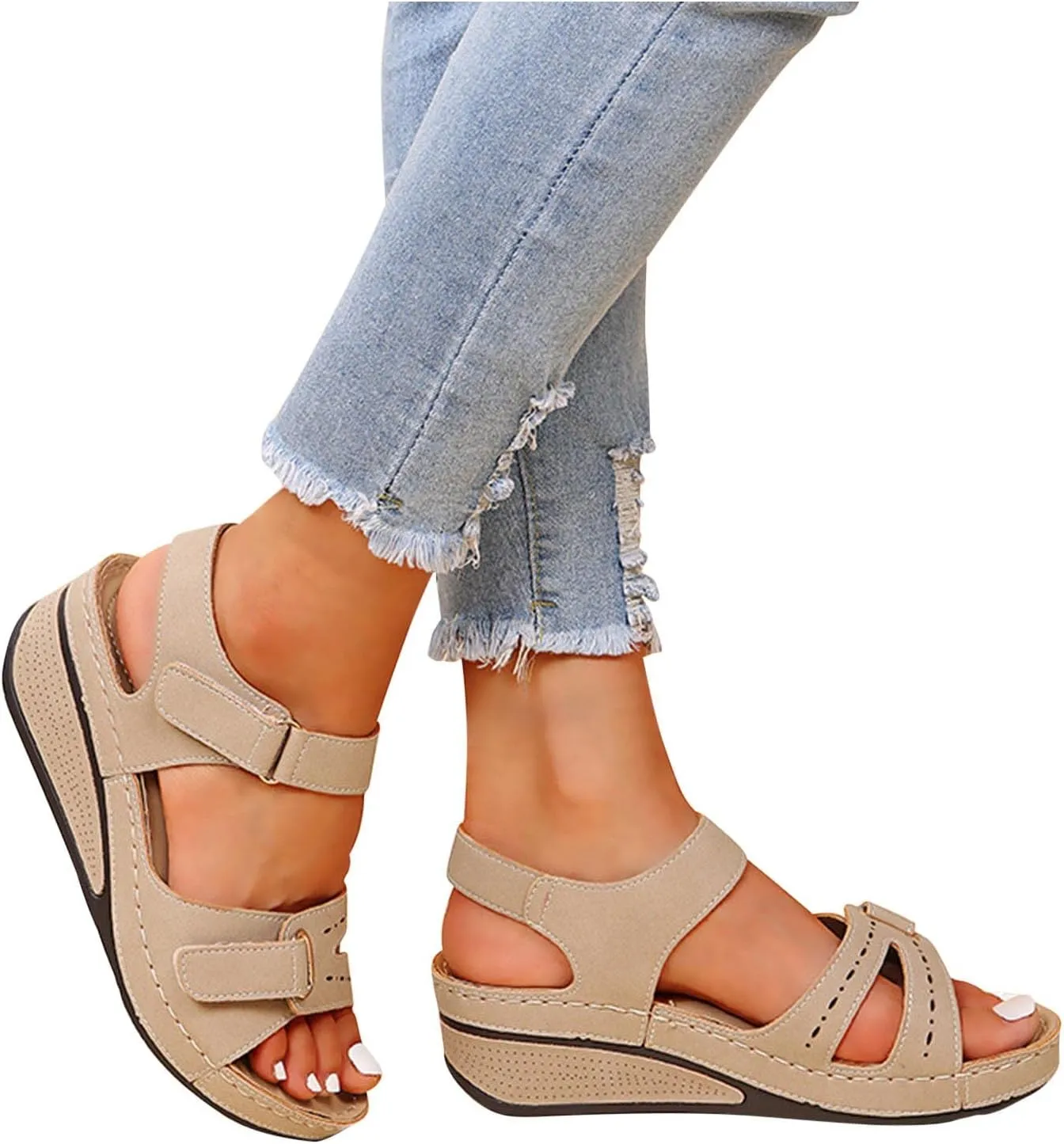 Sandals Womens Summer Wedge Sandals for Women Comfort Ankle Strap Walking Shoes Platform Beach Sandals Boho Sandal