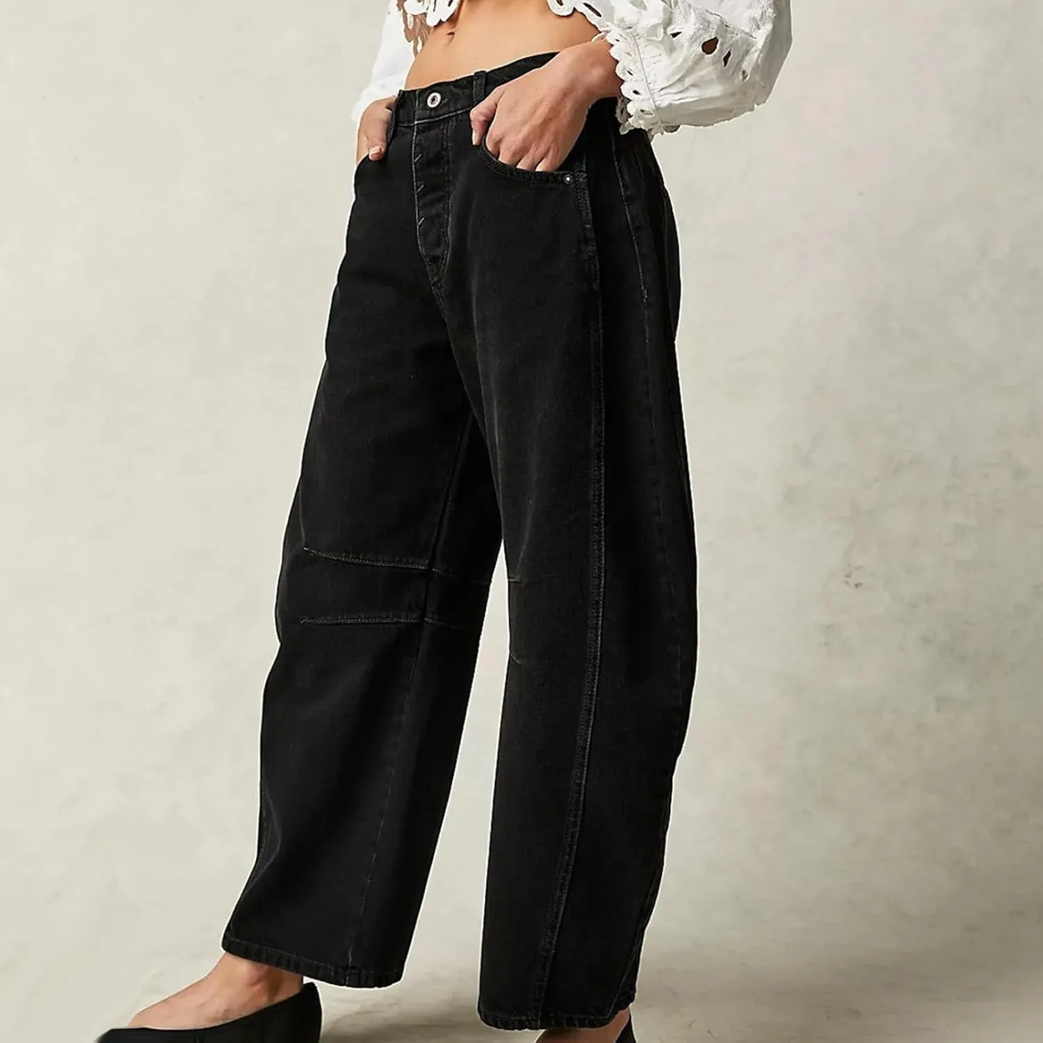 sdbrld Boyfriend Jeans for Women,Womens Baggy Mid Rise Jeans Wide Leg Loose Denim Harem Cropped Pant Vintage Barrel Jeans Y2k