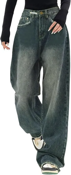 sdbrld Boyfriend Jeans for Women,Womens Baggy Mid Rise Jeans Wide Leg Loose Denim Harem Cropped Pant Vintage Barrel Jeans Y2k