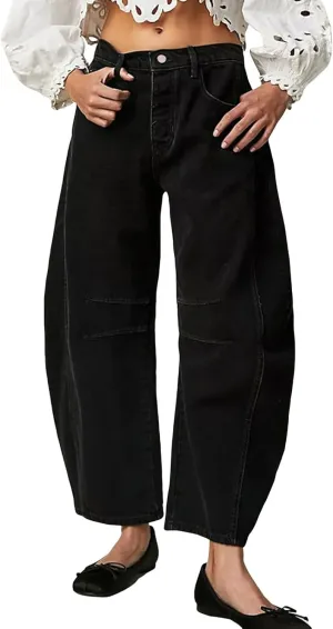 sdbrld Boyfriend Jeans for Women,Womens Baggy Mid Rise Jeans Wide Leg Loose Denim Harem Cropped Pant Vintage Barrel Jeans Y2k
