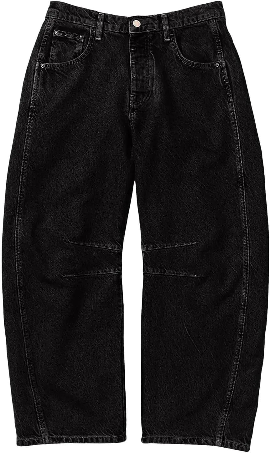 sdbrld Boyfriend Jeans for Women,Womens Baggy Mid Rise Jeans Wide Leg Loose Denim Harem Cropped Pant Vintage Barrel Jeans Y2k