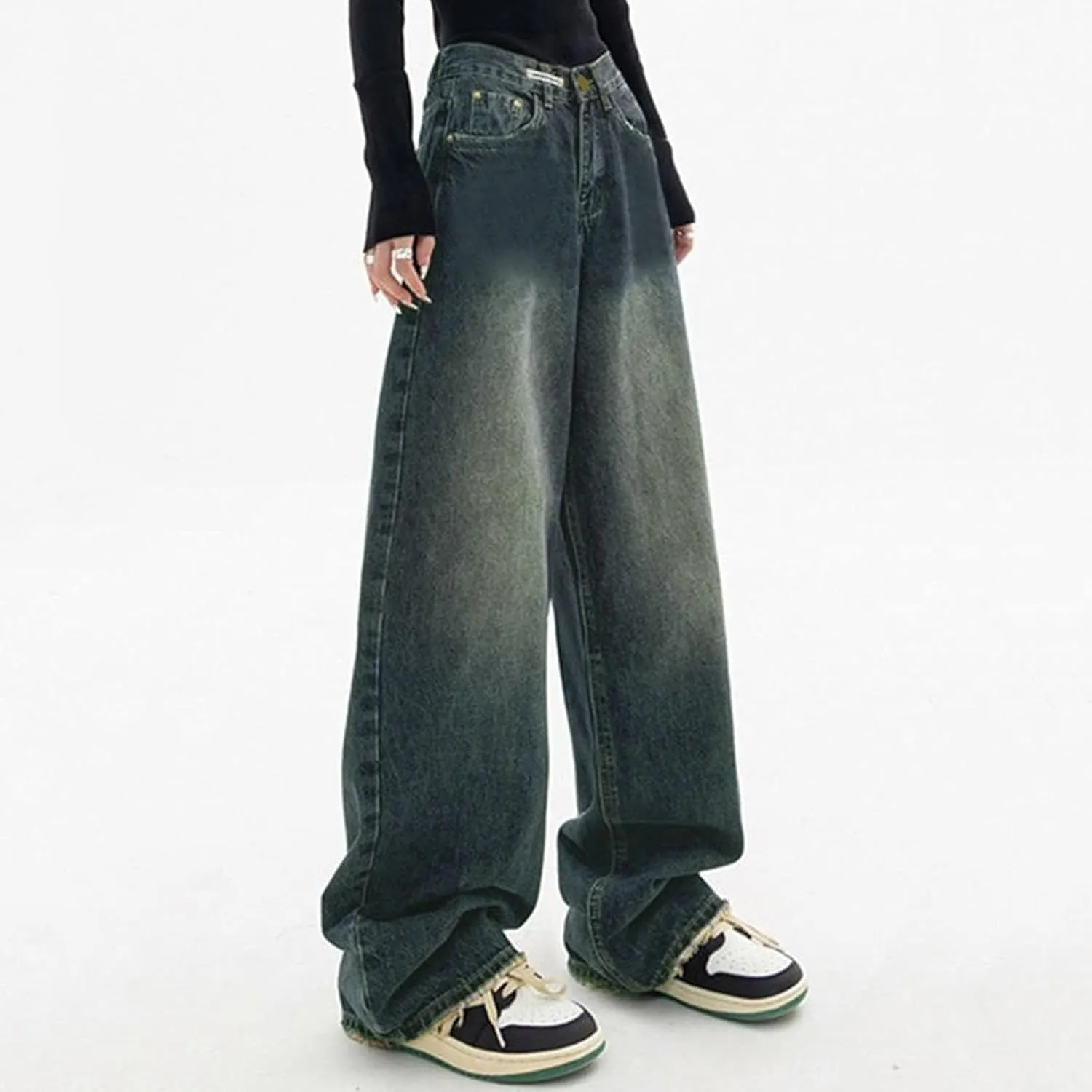 sdbrld Boyfriend Jeans for Women,Womens Baggy Mid Rise Jeans Wide Leg Loose Denim Harem Cropped Pant Vintage Barrel Jeans Y2k